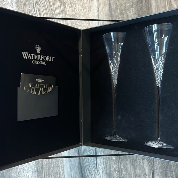 Waterford Crystal Glasses Wishes Happy Celebrations Toasting Flutes - Picture 8 of 10